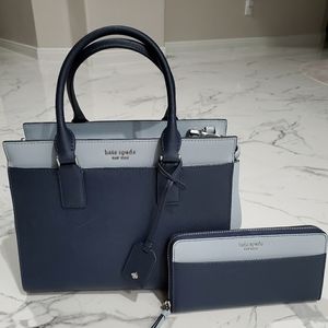 Kate Spade Medium Satchel Navy Blue & Zip Wallet